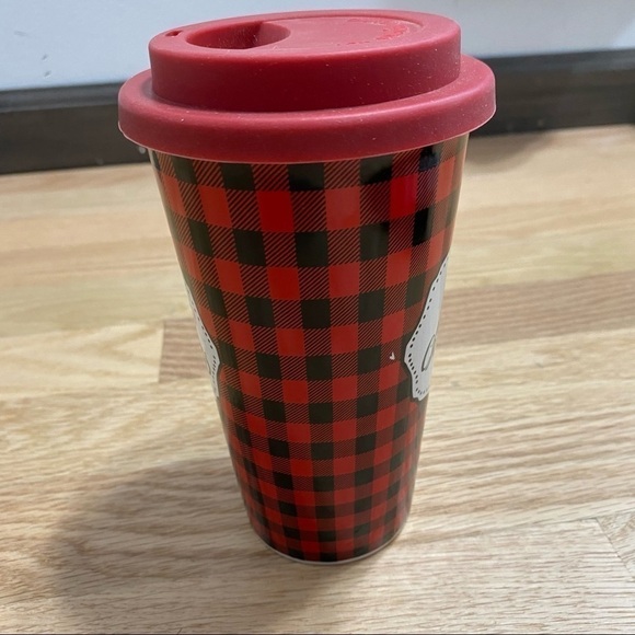 Merry Christmas Buffalo Plaid Ceramic Coffee Travel Mug NWT Silicone Lid - Picture 5 of 8